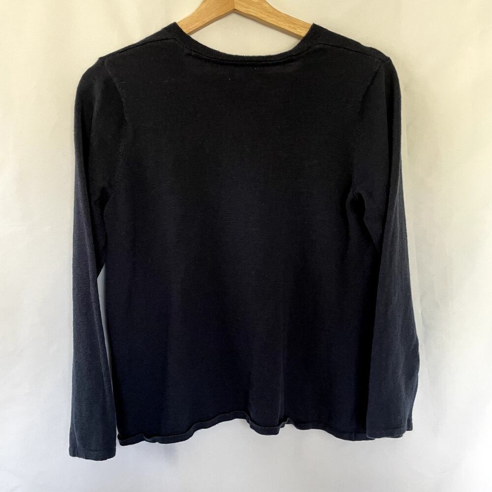 J. Jilll navy blue knit sweater long sleeves v-neck cotton linen women's size MP - Picture 7 of 7